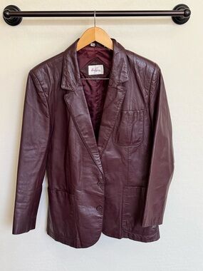 VINTAGE 80’s-90’s Adam Spencer Men's Rich Burgundy Leather Blazer Jacket Size 42